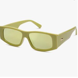Trendy Rectangle Polarized Sunglasses Green/Green Mirrored
